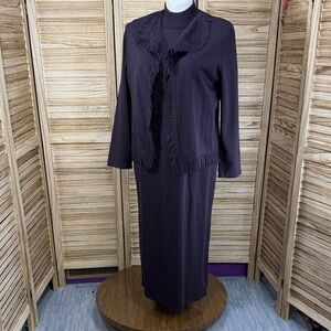 Miss Dorby Elegant Purple Fringe Trim Jacket And Maxi Dress Set Size XL